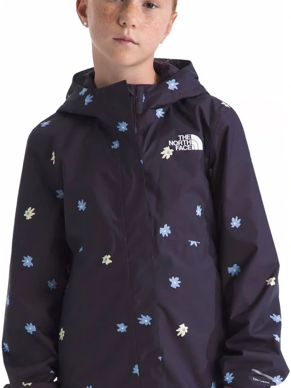 The North Face Navy Floral Hooded Raincoat with Blue & Cream Accents